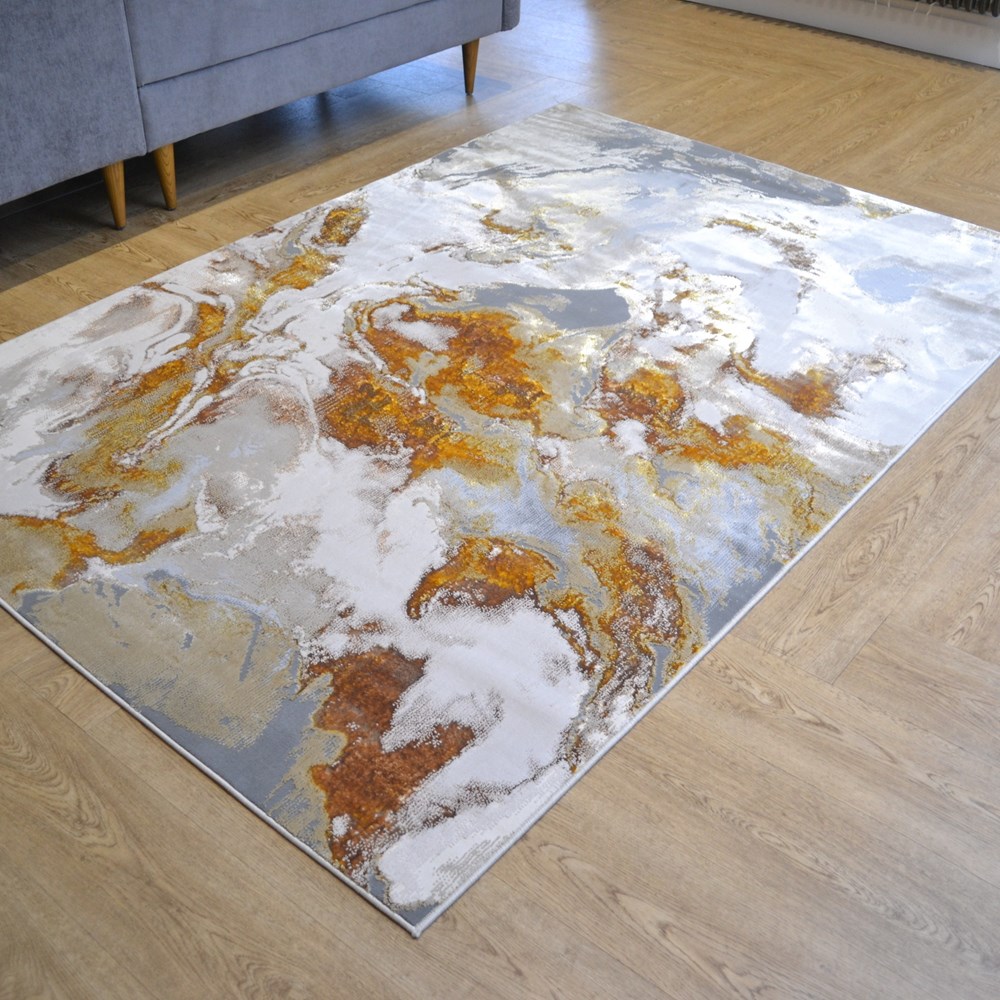 Aurora Haze Marble Abstract Rugs in Yellow